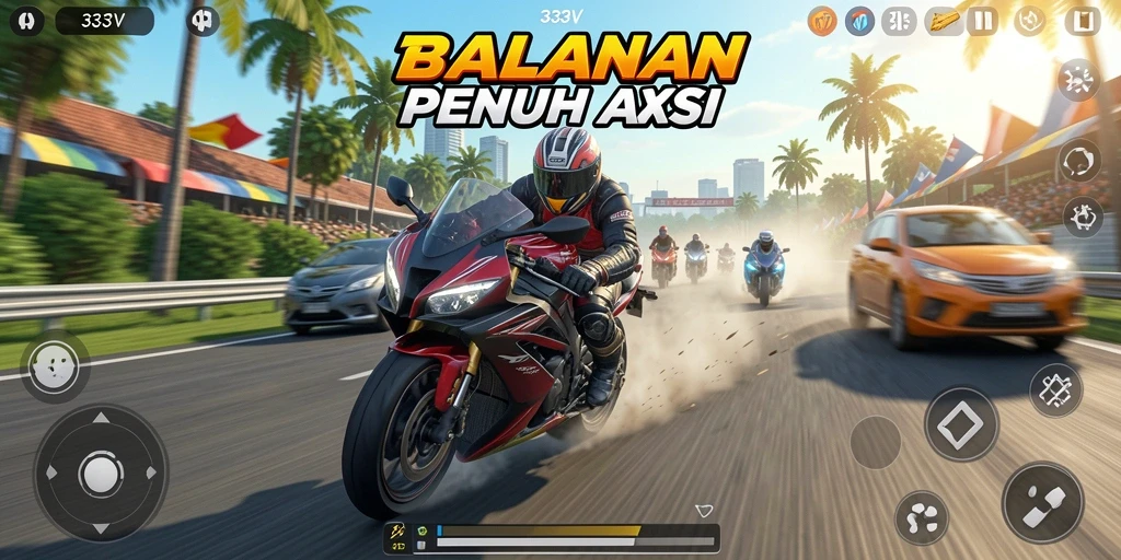 Gameplay balapan motor yang mendebarkan di 333V.