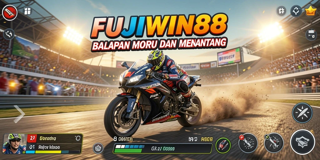 Tampilan seru gameplay FUJIWIN88 dengan balapan motor cepat.