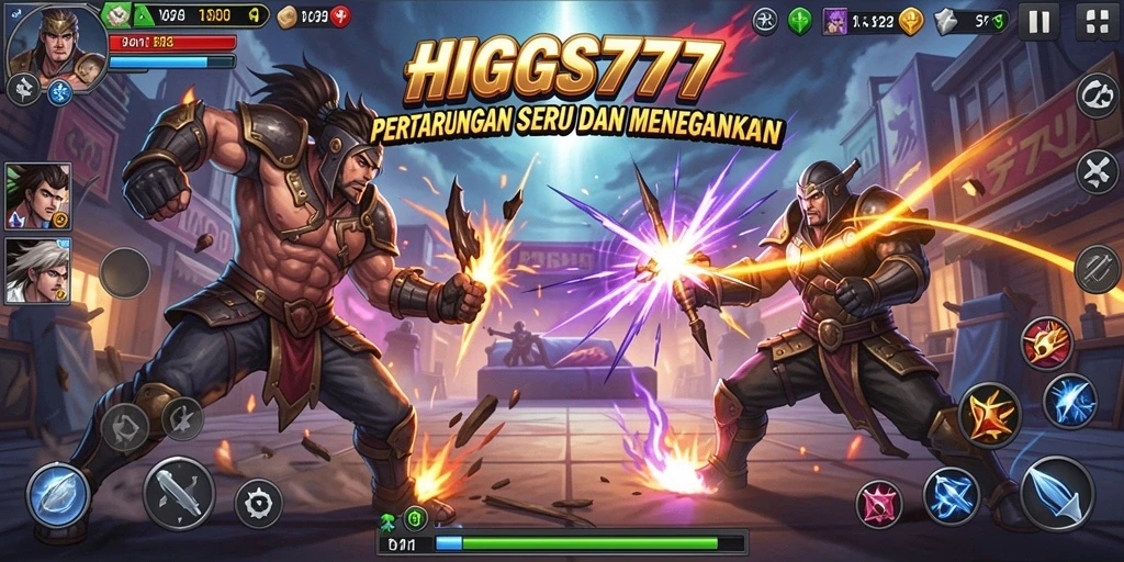 Tangkapan layar gameplay HIGGS777 dengan aksi pertarungan mendebarkan.