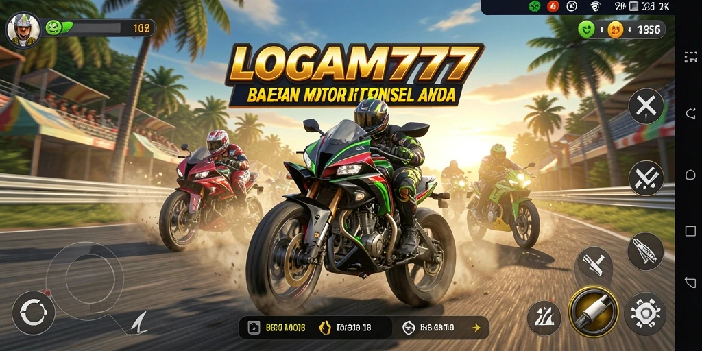 Gameplay seru LOGAM777 dalam balapan motor.