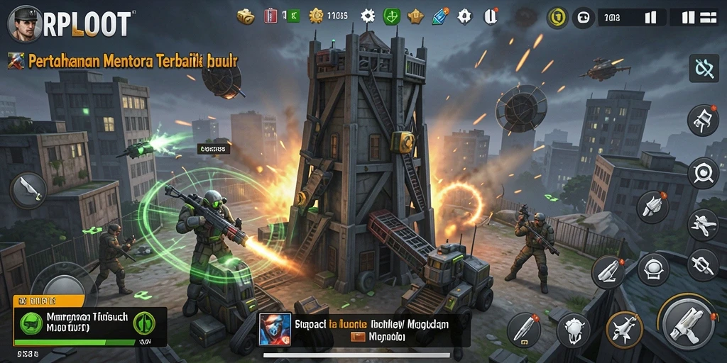 Screenshot gameplay menunjukkan aksi mendebarkan Tower Defense di RPLOOT.