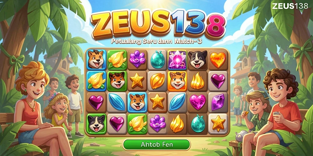 Tangkapan layar gameplay ZEUS138 menampilkan momen mencocokkan permata.